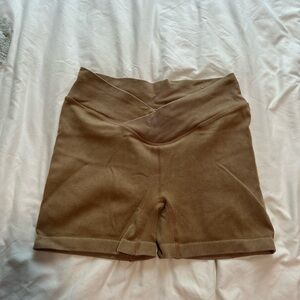 Brown Ribbed Biker Shorts